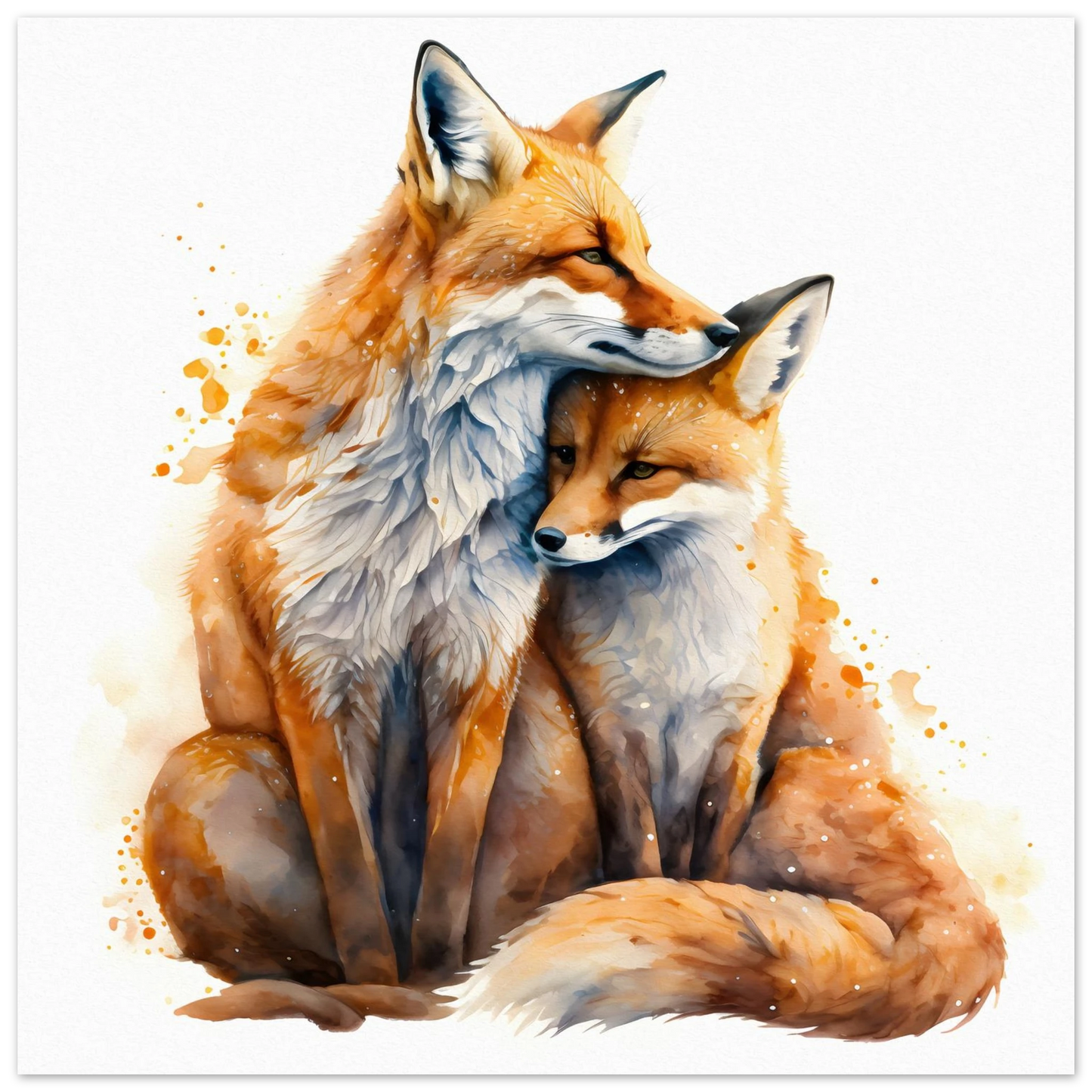Deux renards roux imprimé sur métal 12"x12" vue frontale