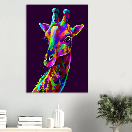 Canva aluminiium d'image de giraffe de couleurs suspendue dans un bureau