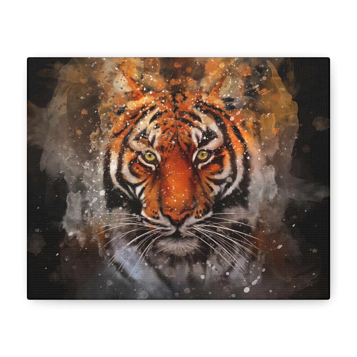 Magnifique tigre en aquarelle, au regard perçant et aux couleurs éclatantes, symbolisant la puissance et la beauté sauvage, imprimé avec soin sur une toile d’art haut de gamme.