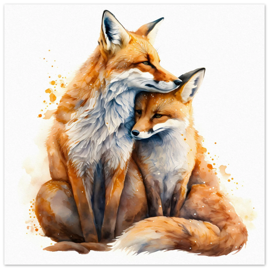 Deux renards roux imprimé sur métal 12"x12" vue frontale