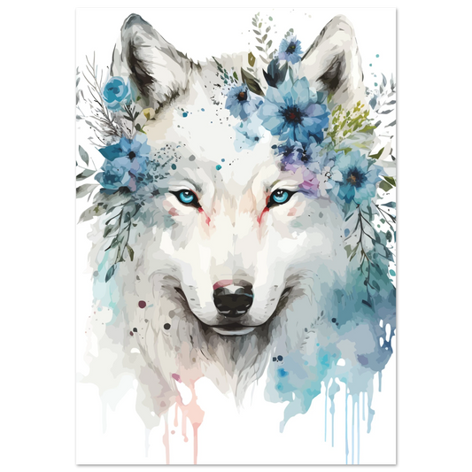 Loup blanc imprimé sur métal
